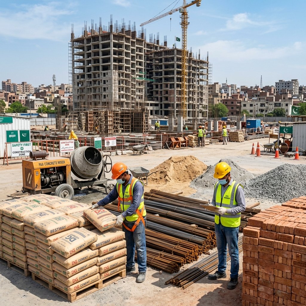 Best Construction Company in Lahore: 10 Things to Check Before Hiring High-quality construction materials at a residential construction site in Lahore