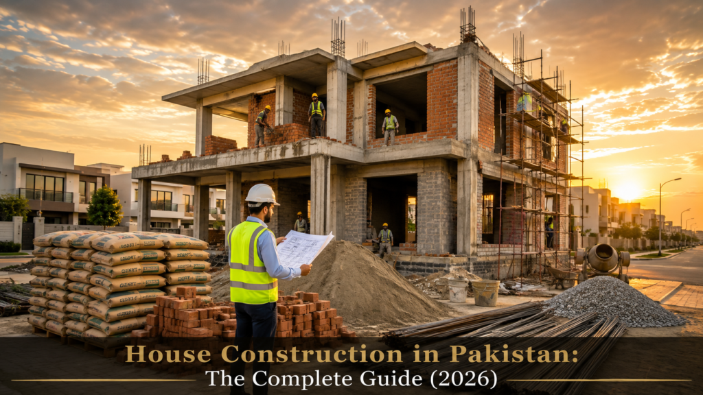 House Construction in Pakistan: The Complete Guide (2026) House construction in Pakistan showing grey structure and residential building progress