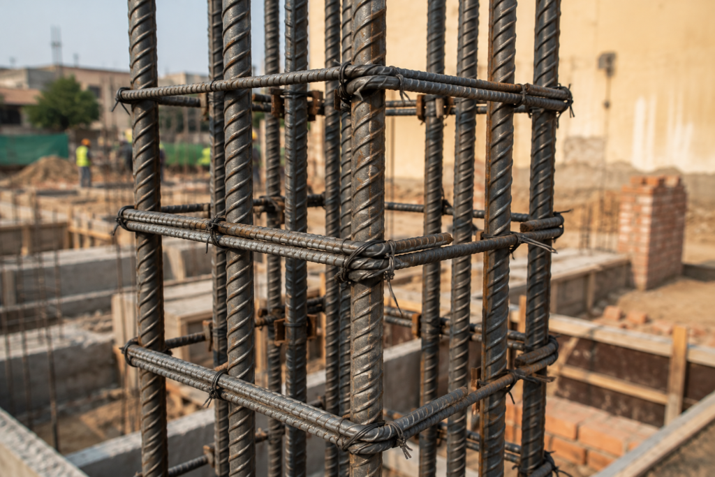 House Construction in Pakistan: The Complete Guide (2026) Steel reinforcement bars used in house construction in Pakistan Caption: Steel reinforcement forms the structural backbone of